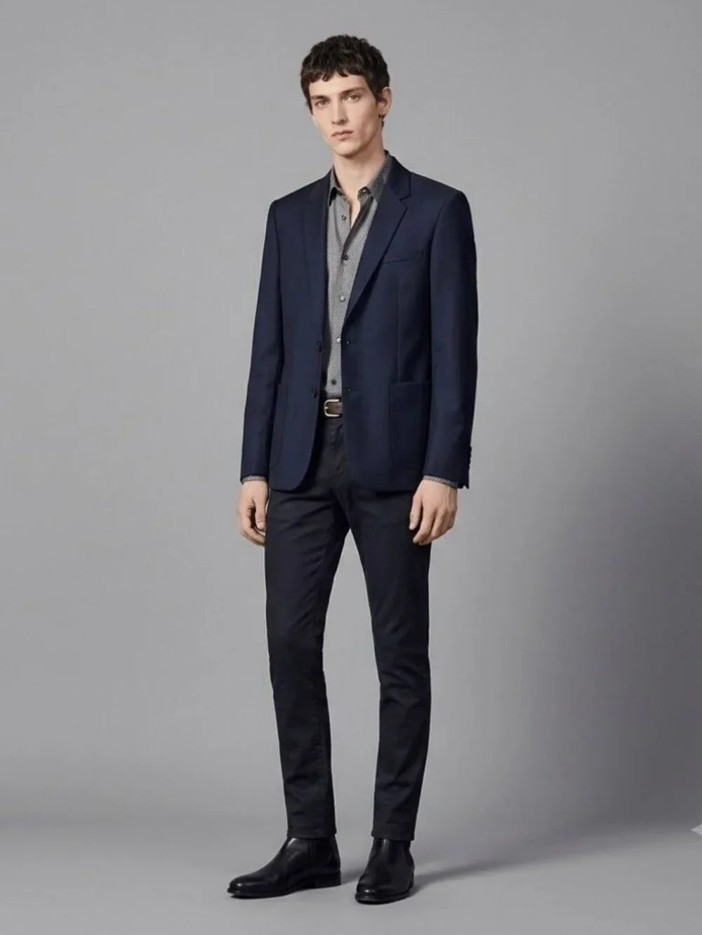 Sandro Paris Mens Navy Wool Preppy LondonSuit Blazer Jacket Slim Fit 2-Button - Picture 10 of 16